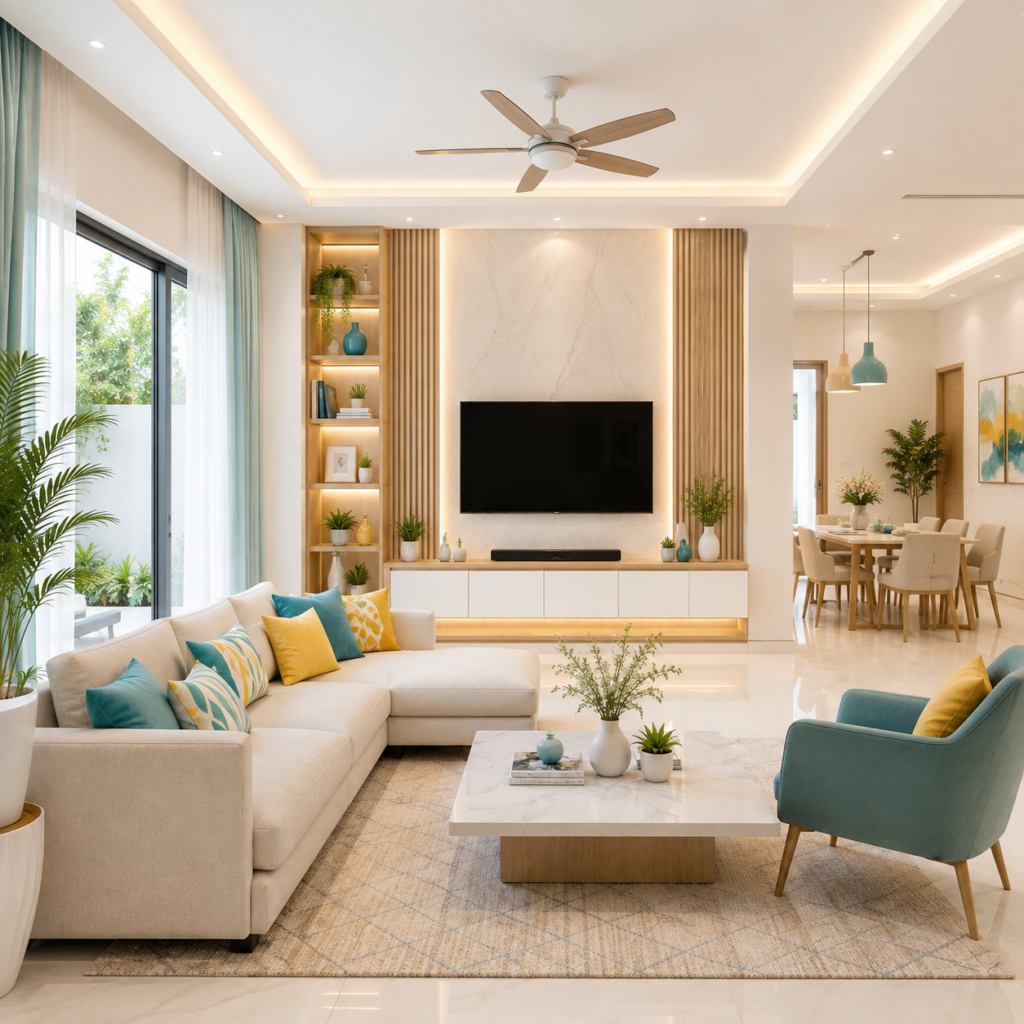 Modern living room designed by interior designers in Chennai